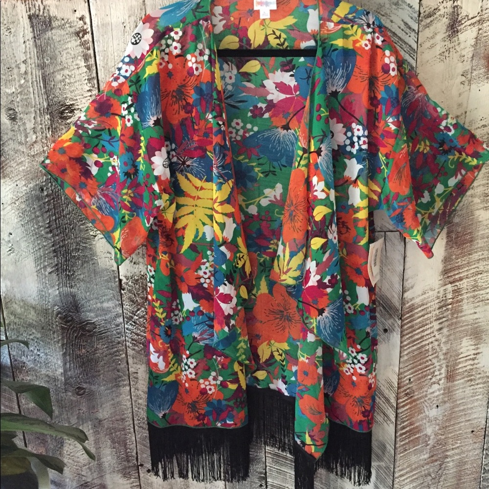 NWT Lularoe Monroe Kimono tropical floral fringe